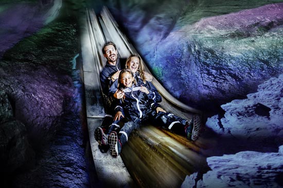 Family on the slide in the salt mine Family on the slide in the salt mine