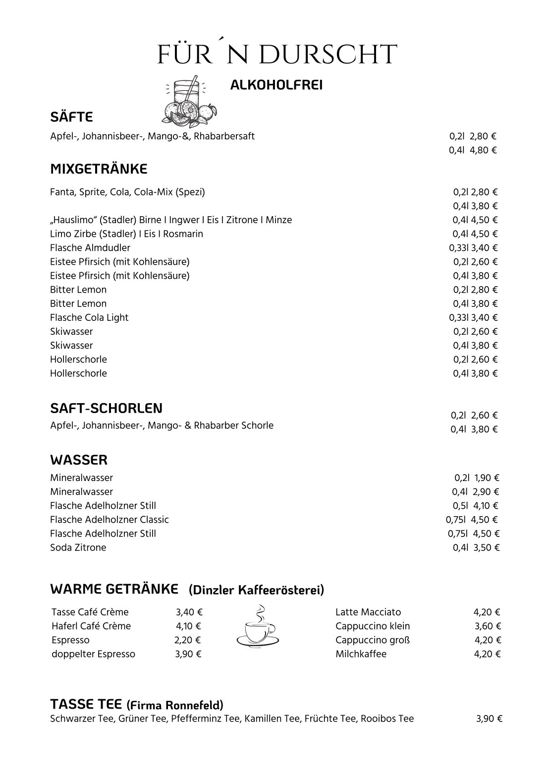 Getränkekarte Camping Allweglehen, Seite 3 mit Übersicht der angebotenen Getränke