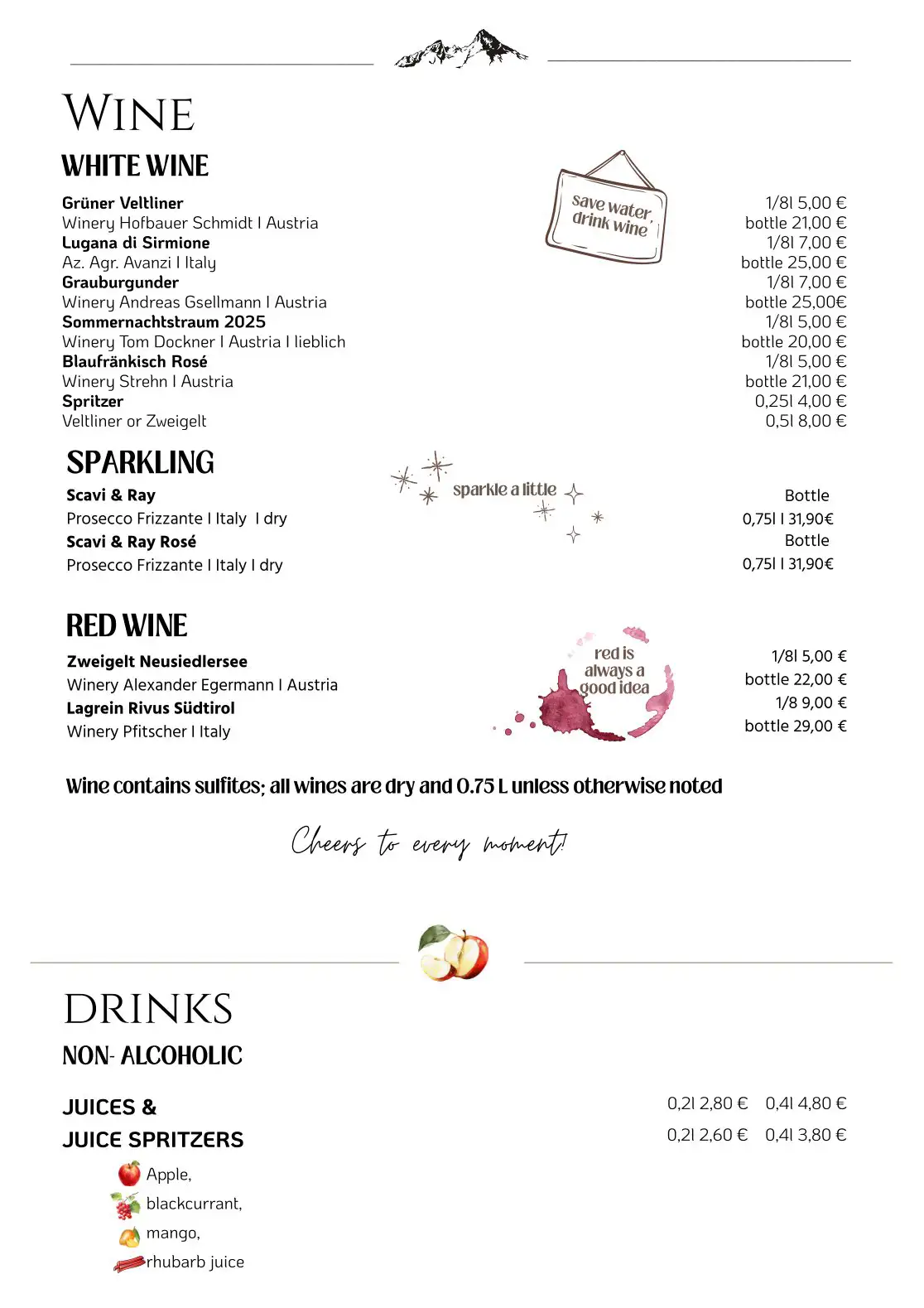 Drink menu of Camping Allweglehen, page 2 with an overview of available beverages