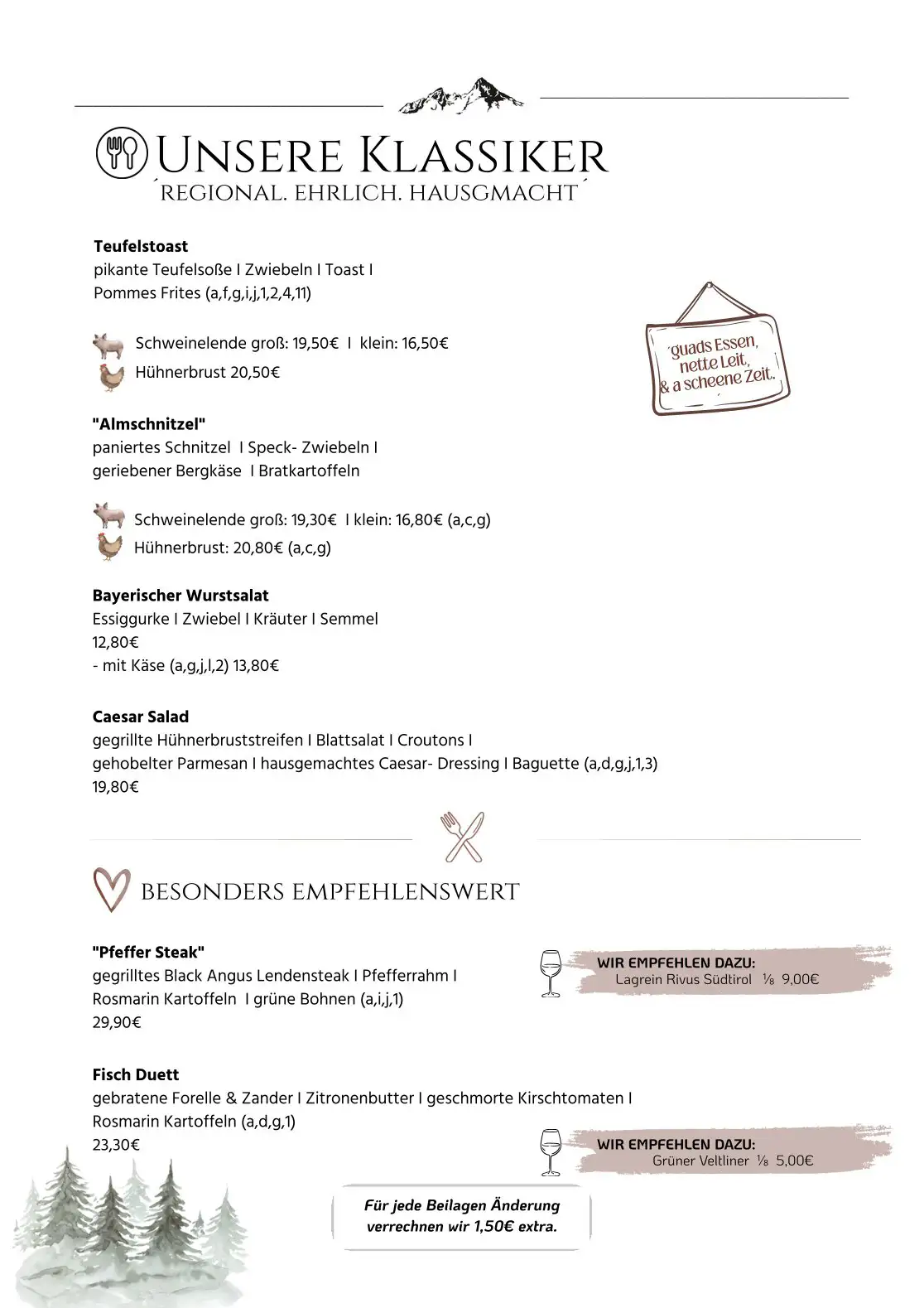 Speisekarte Camping Allweglehen, Seite 4 mit Übersicht der angebotenen Speisen