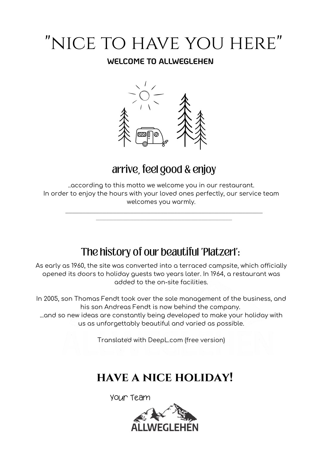 Camping Allweglehen menu, page 1 with an overview of available food