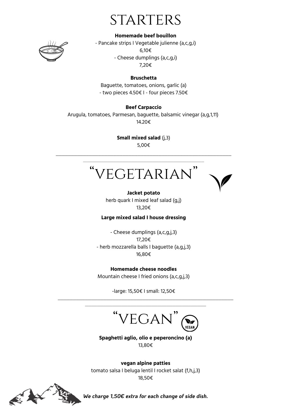 Camping Allweglehen menu, page 2 with an overview of available food