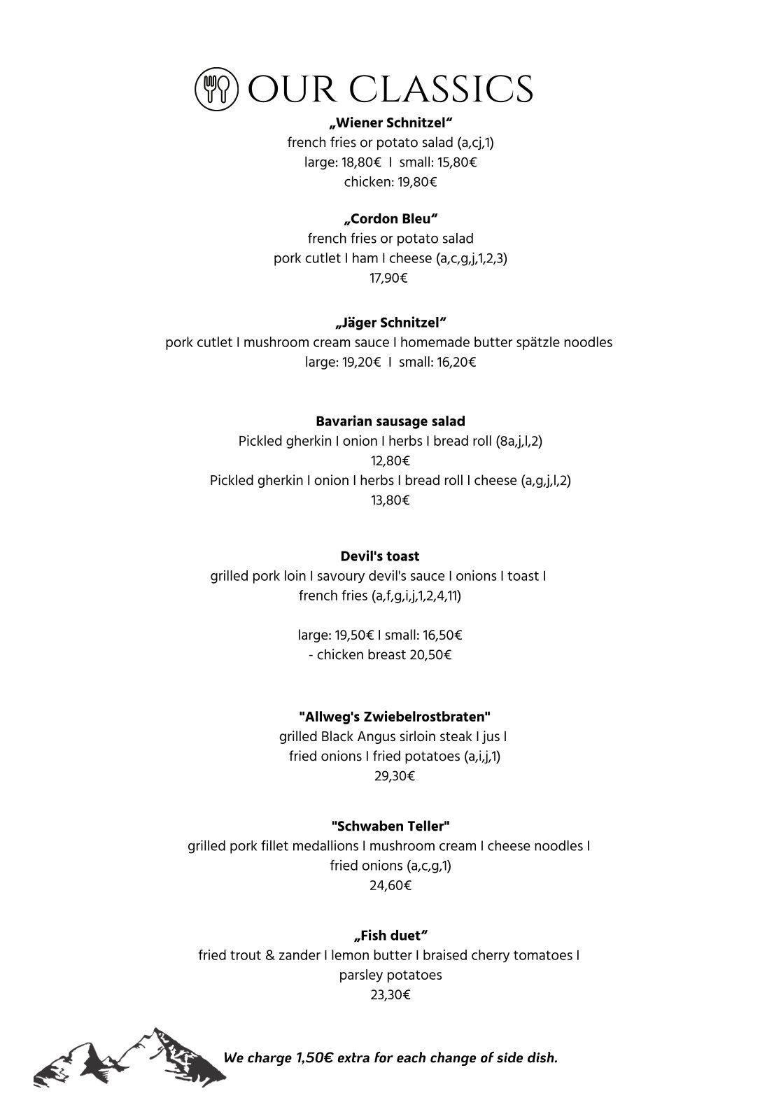 Camping Allweglehen menu, page 3 with an overview of available food