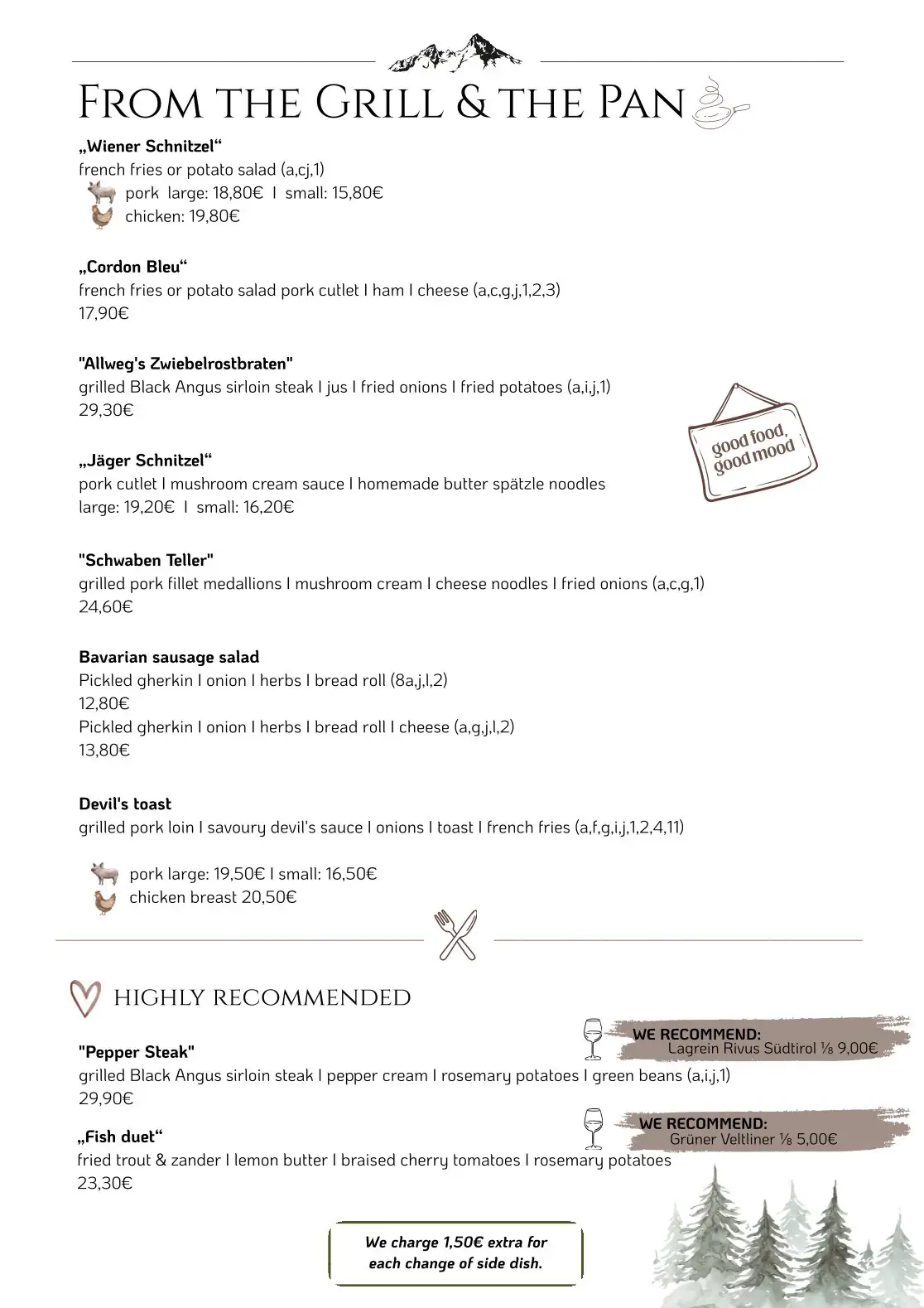 Camping Allweglehen menu, page 3 with an overview of available food