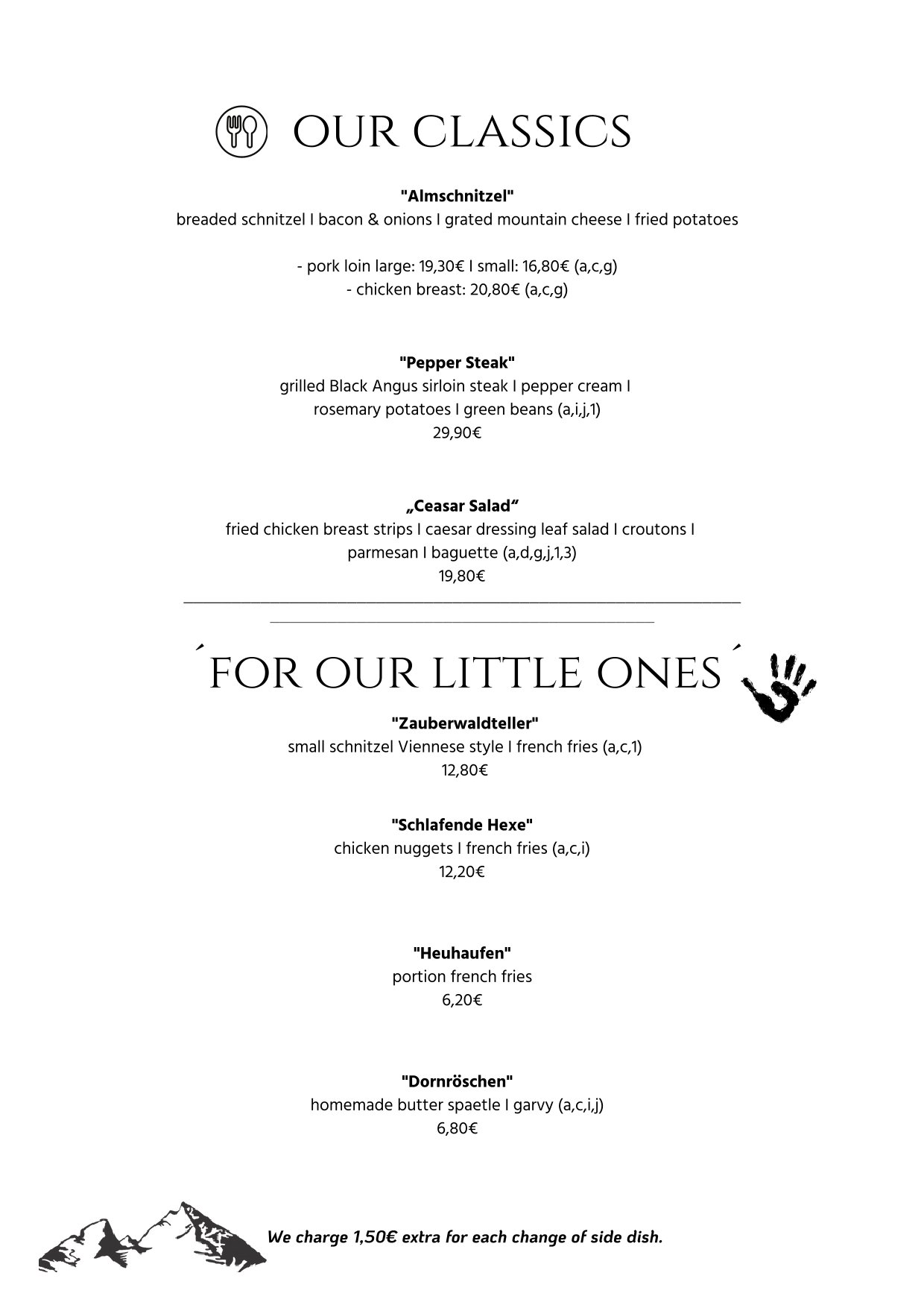 Camping Allweglehen menu, page 4 with an overview of available food