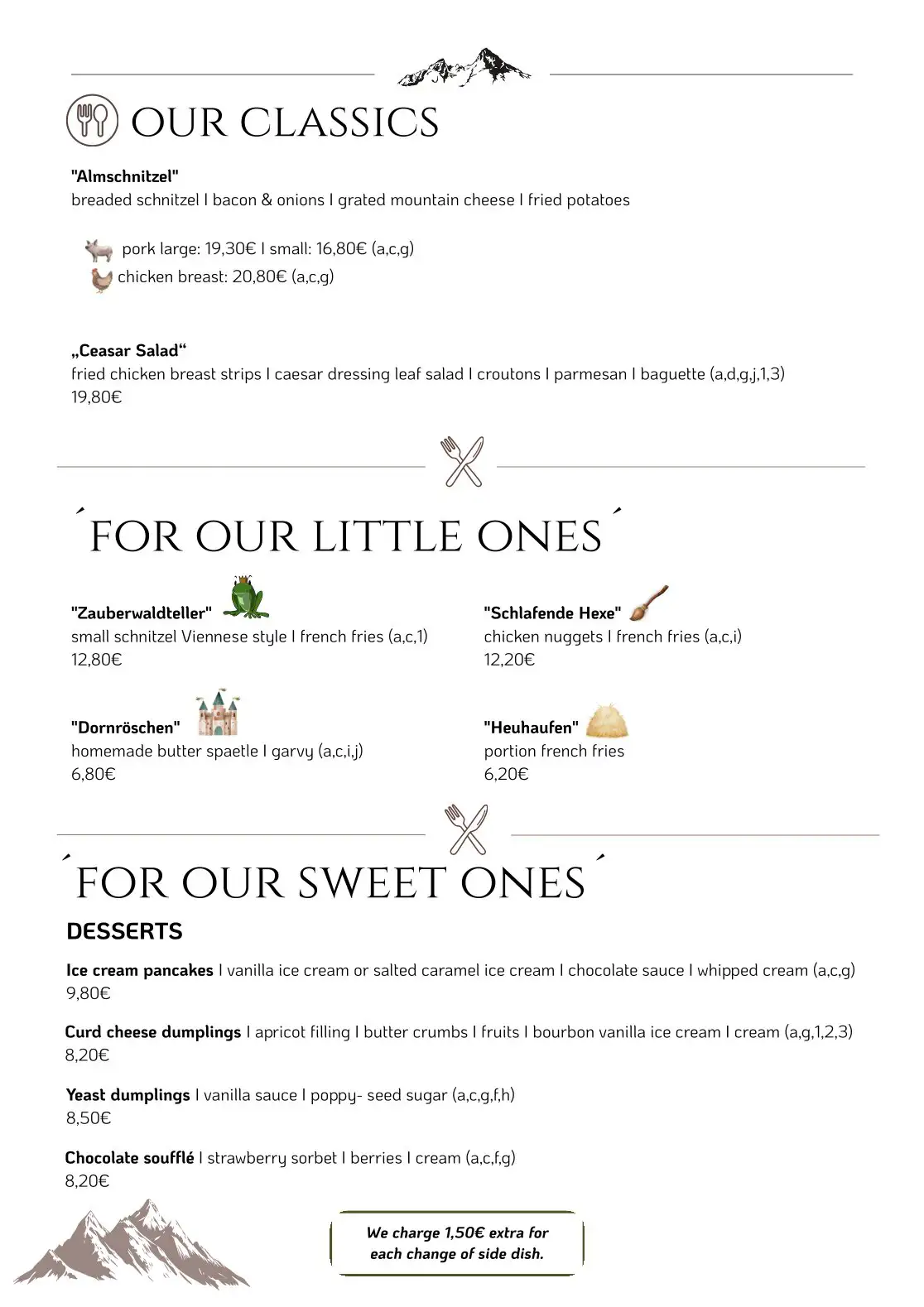 Camping Allweglehen menu, page 4 with an overview of available food